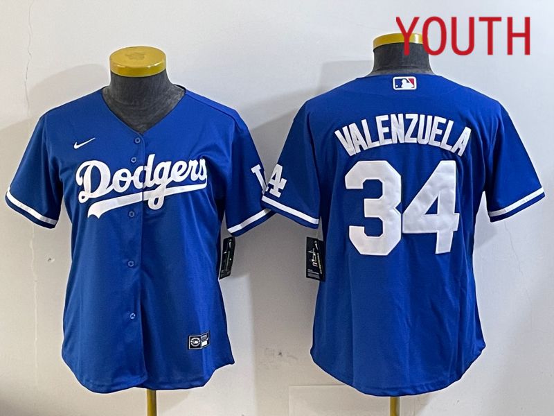 Youth Los Angeles Dodgers #34 Valenzuela 2024 blue jersey 202411202->youth mlb jersey->Youth Jersey